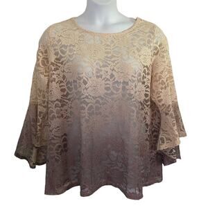 Roaman's Lace Sheer Ombre Bell Sleeve Top 22/24 1X
